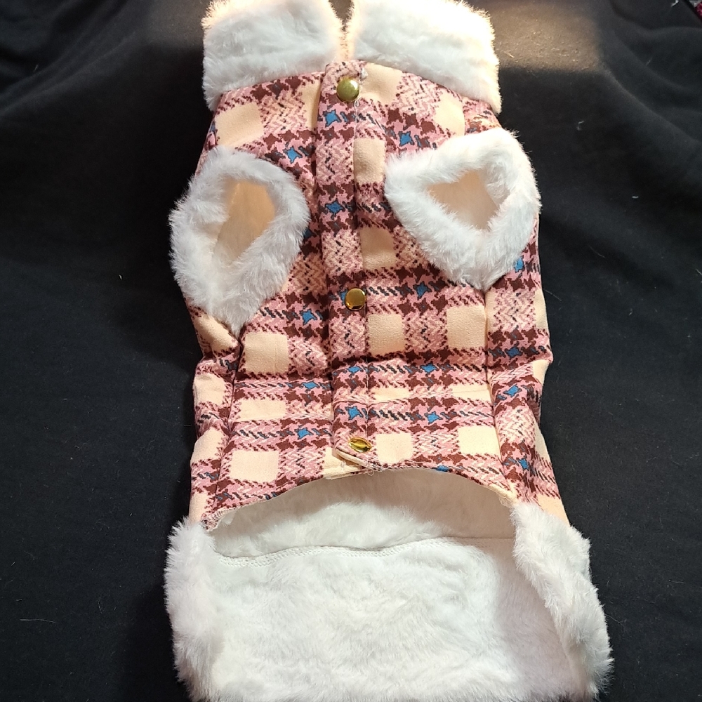 Nwt Plaid Pet Vest with Faux Fur Trim